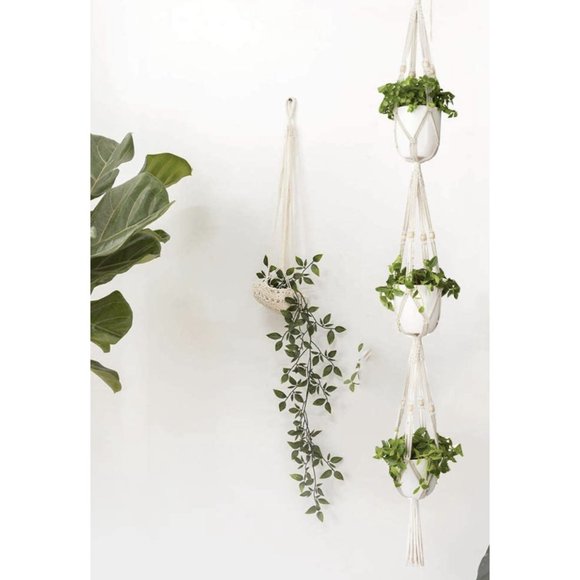 2 Pack Plant Hanger 3 Tier Indoor/Outdoor Hanging Planter Basket Rope W/ Beads - Picture 4 of 6